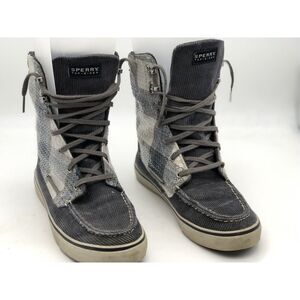 Sperry Topsider Womens Size‎ 8 M High Top Gray Corduroy Plaid Sequin Sneakers